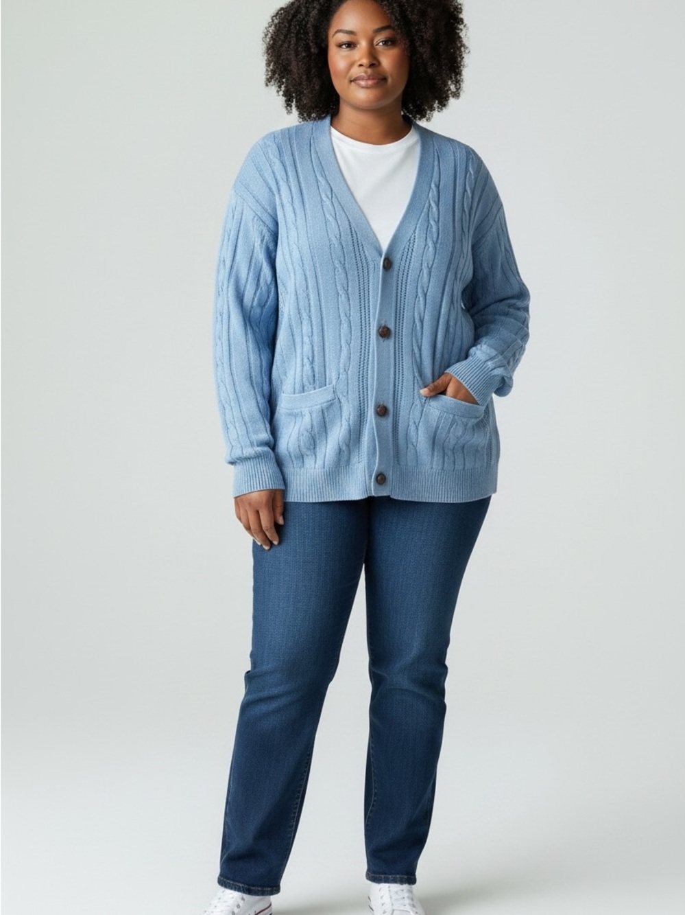 St. John's Bay Light Blue Cable-Knit Button Cardigan